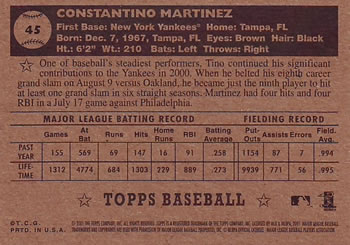 2001 Topps Heritage #45 Tino Martinez Back