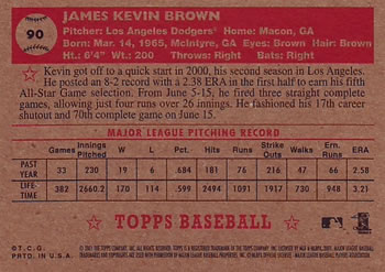 2001 Topps Heritage #90 Kevin Brown Back