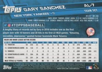 2017 Topps American League Standouts #AL-7 Gary Sanchez Back