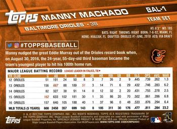 2017 Topps Baltimore Orioles #BAL-1 Manny Machado Back