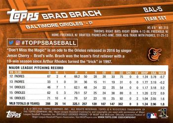 2017 Topps Baltimore Orioles #BAL-5 Brad Brach Back