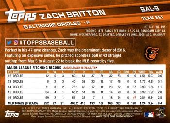 2017 Topps Baltimore Orioles #BAL-8 Zach Britton Back