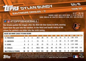 2017 Topps Baltimore Orioles #BAL-16 Dylan Bundy Back