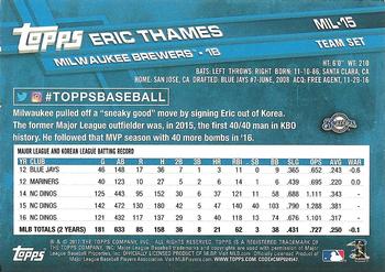 2017 Topps Milwaukee Brewers #MIL-15 Eric Thames Back
