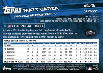 2017 Topps Milwaukee Brewers #MIL-16 Matt Garza Back