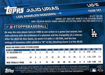 2017 Topps Los Angeles Dodgers #LAD-10 Julio Urias Back