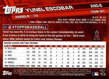 2017 Topps Los Angeles Angels #ANG-8 Yunel Escobar Back