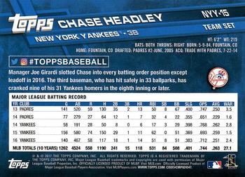 2017 Topps New York Yankees #NYY-15 Chase Headley Back
