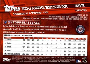 2017 Topps Minnesota Twins #MIN-12 Eduardo Escobar Back