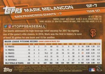 2017 Topps San Francisco Giants #SF-7 Mark Melancon Back