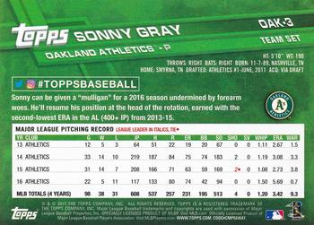 2017 Topps Oakland Athletics #OAK-3 Sonny Gray Back