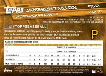 2017 Topps Pittsburgh Pirates #PIT-10 Jameson Taillon Back