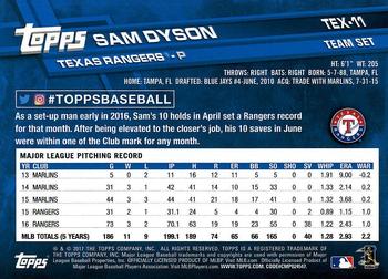 2017 Topps Texas Rangers #TEX-11 Sam Dyson Back