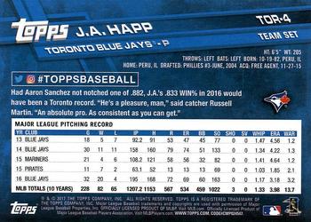 2017 Topps Toronto Blue Jays #TOR-4 J.A. Happ Back