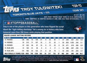 2017 Topps Toronto Blue Jays #TOR-10 Troy Tulowitzki Back