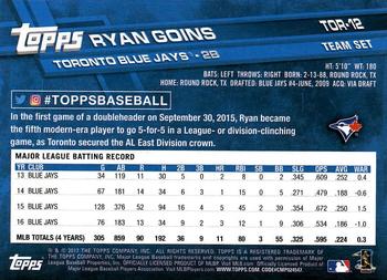 2017 Topps Toronto Blue Jays #TOR-12 Ryan Goins Back