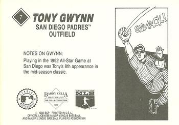 1992 Barry Colla Tony Gwynn #7 Tony Gwynn Back