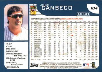 2001 Topps Opening Day #104 Jose Canseco Back