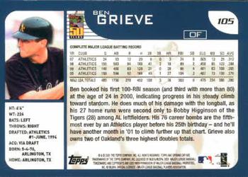 2001 Topps Opening Day #105 Ben Grieve Back
