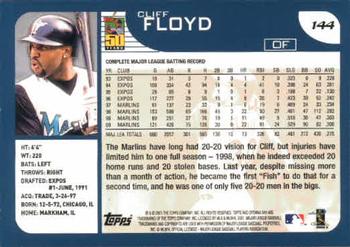 2001 Topps Opening Day #144 Cliff Floyd Back