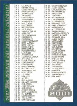 2001 Topps Opening Day #165 Checklist Front