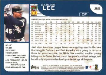 2001 Topps Opening Day #25 Carlos Lee Back