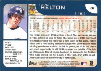 2001 Topps Opening Day #81 Todd Helton Back