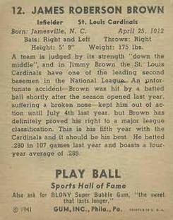 1941 Play Ball #12 Jimmy Brown Back