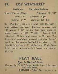 1941 Play Ball #17 Roy Weatherly Back