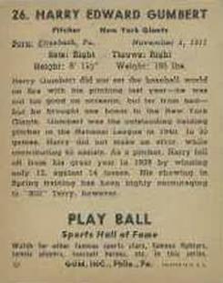 1941 Play Ball #26 Harry Gumbert Back