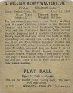 1941 Play Ball #3 Bucky Walters Back
