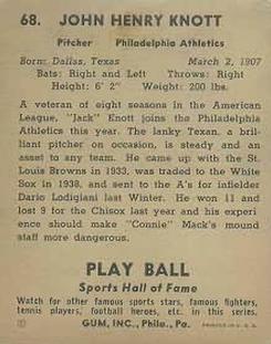 1941 Play Ball #68 Jack Knott Back