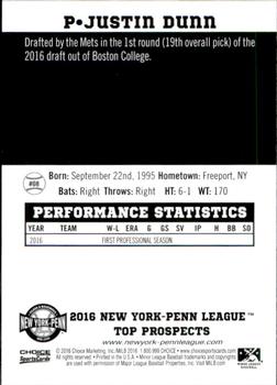 2016 Choice New York-Penn League Top Prospects #08 Justin Dunn Back