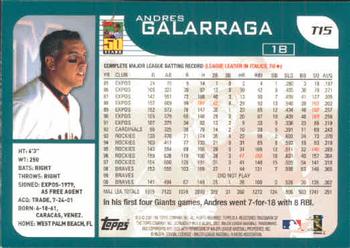 2001 Topps Traded & Rookies #T15 Andres Galarraga Back