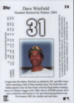 2001 Topps Tribute #26 Dave Winfield Back