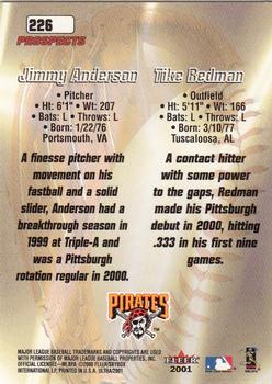 2001 Ultra #226 Jimmy Anderson / Tike Redman Back