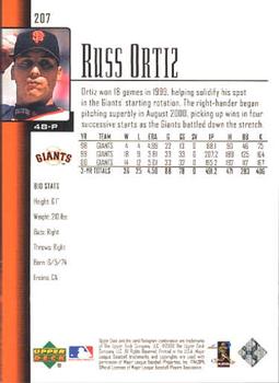 2001 Upper Deck #207 Russ Ortiz Back