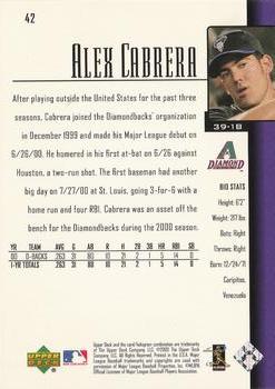 2001 Upper Deck #42 Alex Cabrera Back