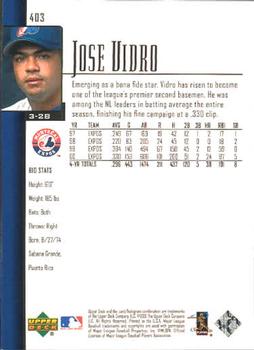 2001 Upper Deck #403 Jose Vidro Back