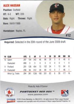 2013 Choice Pawtucket Red Sox #12 Alex Hassan Back