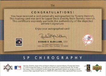 2003 SP Authentic - Chirography Yankees Stars Gold #TH Tommy Henrich Back