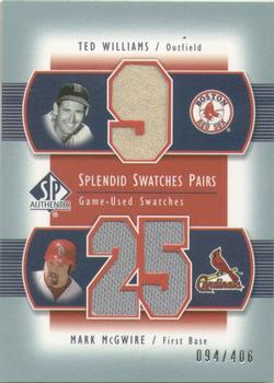 2003 SP Authentic - Splendid Swatches Pairs #TW-MM Ted Williams / Mark McGwire Front