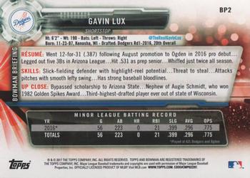 2017 Bowman - Prospects #BP2 Gavin Lux Back