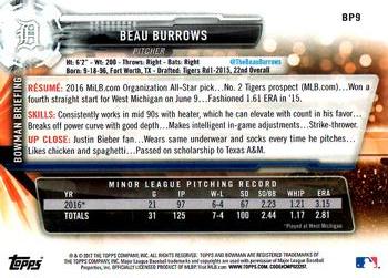 2017 Bowman - Prospects #BP9 Beau Burrows Back