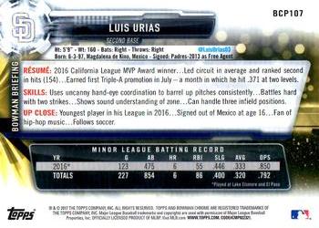 2017 Bowman - Chrome Prospects #BCP107 Luis Urias Back