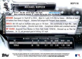 2017 Bowman - Chrome Prospects #BCP116 Michael Kopech Back