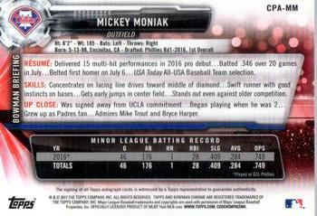 2017 Bowman - Chrome Prospect Autographs #CPA-MM Mickey Moniak Back