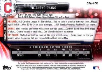 2017 Bowman - Chrome Prospect Autographs #CPA-YCC Yu-Cheng Chang Back