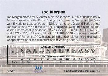 1993 Spectrum Diamond Club Reds Greats #2 Joe Morgan Back