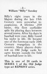 1986 Fritsch 1887-90 Old Judge (N172) (Reprint) #1 Billy Sunday Back